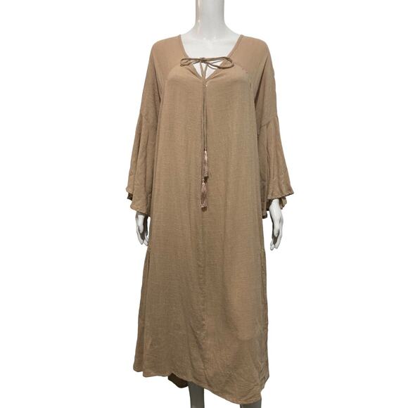 NATALIE MARTIN Beige Cotton Sand Gauze Oversized Fernanda Midi Dress Size XS - Picture 2 of 8